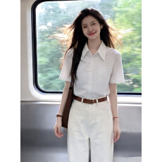 批发多巴胺穿搭法式<b class='q'>衬衫</b>女抗皱职业通勤宽松廓形短袖<b class='q'>衬衣</b>防晒<b class='q'>衬衣</b>