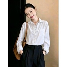 批发白色衬衣<b class='q'>女士</b>长袖春秋新款蕾丝内搭<b class='q'>背心</b>叠穿衬衫真两件套装上衣