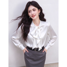 批发飘带衬衫女早秋轻熟风职业正装通勤前台美容院工作服法式小资上衣