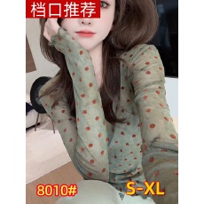 批发独特漂亮波点网纱长袖t恤女2025新款宽松薄款防晒<b class='q'>罩衫</b>上衣