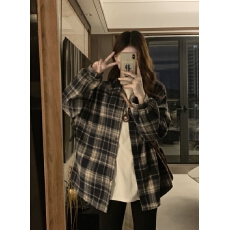 批发港味厚实毛呢中长款复古格子<b class='q'>衬衫</b>女2025秋冬宽松<b class='q'>长袖</b><b class='q'>衬衣</b>外套