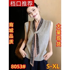 批发设计感丝巾配饰坎肩针织马甲女秋<b class='q'>冬</b>新款休闲毛衣背心上衣