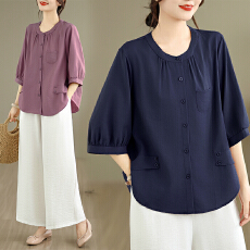 批发时尚<b class='q'>气质</b>中袖衬衫七分袖宽松文艺设计感显瘦上衣白色阔腿<b class='q'>裤</b><b class='q'>套装</b>女