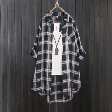 批发跨境防晒<b class='q'>衬衫</b>女中<b class='q'>长款</b>宽松洋气格子<b class='q'>衬衣</b>雪纺防晒衫前短后长上衣