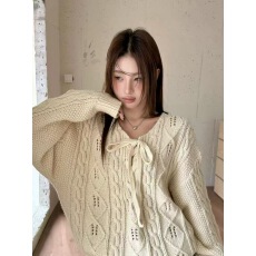批发慵懒风设计感绑带麻花毛衣女<b class='q'>韩版</b>秋冬新款宽松显瘦百搭针织衫套头
