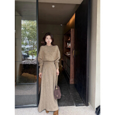 批发气质高领毛衣针织连衣裙子女秋冬季2025新款韩系穿搭一整套装长裙