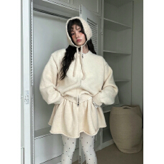 批发韩国东大门甜辣慵懒长袖针织衫拉链开衫上衣+半身裙短裙套装