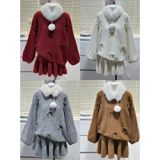 批发新款毛衣蝴蝶慵懒宽松<b class='q'>甜美</b>上衣+短裙+围巾三件套