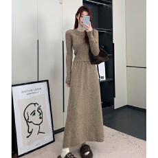 批发深冬装搭配茶系穿搭一整套<b class='q'>时尚</b>盐系轻熟小香风毛衣半身裙两件套装