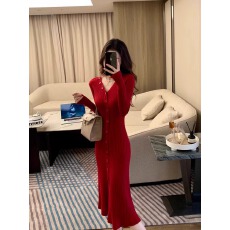 批发新年红色性感针织过膝<b class='q'>长裙女</b>修身显瘦鱼尾<b class='q'>连衣</b>裙