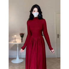 批发半高领针织<b class='q'>连衣</b>裙女装秋冬季配大衣内搭打底气质收腰<b class='q'>长裙</b>