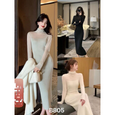 批发林关关 微透性感修身针织连衣裙秋冬女内搭打底裙<b class='q'>气质</b>显瘦包臀裙