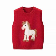 批发卡通小马刺绣无袖针织马甲女毛衣背心2025冬季新款