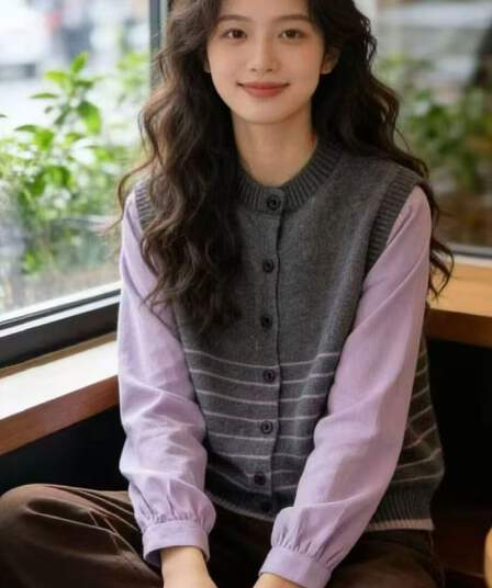 페이크 레이어드 고급 센스 스트라이프 스웨터 여자 봄 가을 2026 새로운 다용도 루즈핏 패치워크 니트 스웨터 맨위 재킷