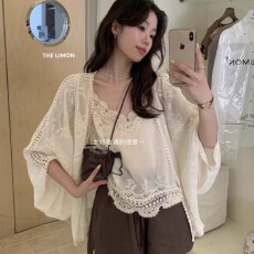 批发韩国定制款 高级感水溶刺绣防晒小衫吊带背心套装女<b class='q'>夏</b>季