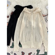 批发冰丝凉感防晒服<b class='q'>男</b>女夏季薄款<b class='q'>针织</b>连帽上衣宽松潮流设计感镂空外套