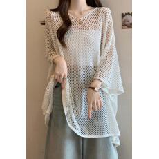 批发码微胖mm<b class='q'>韩版</b>慵懒风镂空防晒罩衫女设计感气质百搭针织上衣