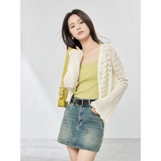 批发V领镂空喇叭袖天丝亚麻<b class='q'>针织</b><b class='q'>开衫</b>女夏长袖防晒坎肩罩衫短款空调衫