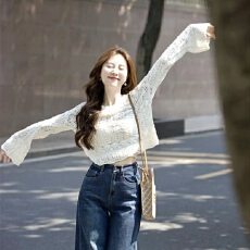 批发镂空钩花长袖<b class='q'>针织</b>衫女2026年夏季新款宽松显瘦防晒<b class='q'>罩衫</b>圆领上衣