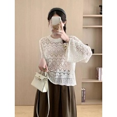 批发高级感<b class='q'>长袖</b>镂空针织衫女春夏显瘦遮肉度法式气质防晒罩衫百搭上衣