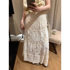 批发重工钩花镂空蕾丝半身裙女夏季<b class='q'>中长款</b>松紧腰显瘦大摆a字裙长裙女