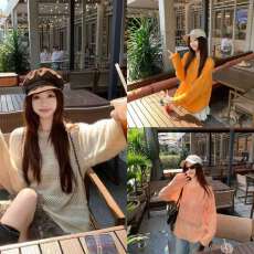 批发慵懒风气质镂空马海毛<b class='q'>针织衫</b>女春秋新款宽松显瘦百搭长袖罩衫上衣