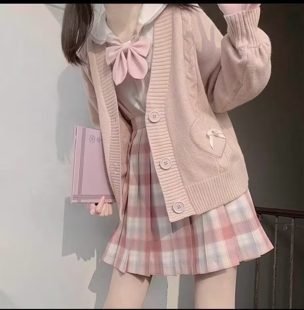 봄 가을 일본식 jk 유니폼 학원 스타일 신선함 니트 재킷 V넥 오픈 가디건 스웨터 여자 부드러운 자매 쇼트 스타일 여성 코트