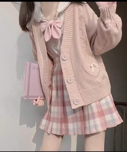 봄 가을 일본식 jk 유니폼 학원 스타일 신선함 니트 재킷 V넥 오픈 가디건 스웨터 여자 부드러운 자매 쇼트 스타일 여성 코트