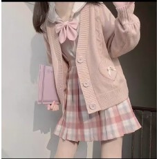 批发春秋日系JK制服学院风清新针织外套V领开衫毛衣女软妹短款外套女