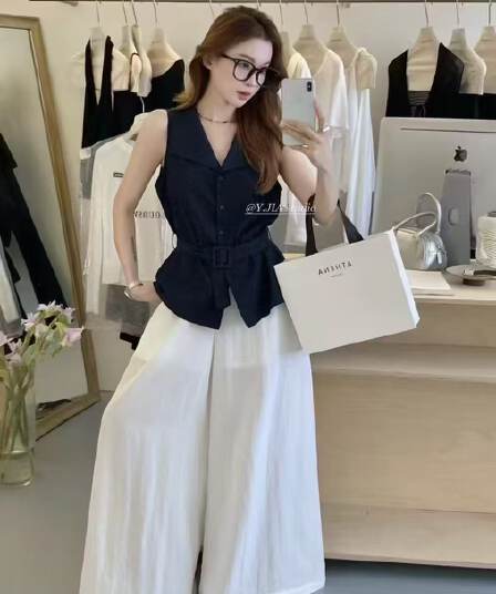하이웨이스트 캐주얼 와이드 레깅스 바지 여름 얇은 스타일 느긋한 도루 가을 센스 스트레이트 팬츠 루즈핏 슬림해 보이는 바닥 청소 긴 바지