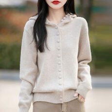 批发连帽纽扣<b class='q'>大码</b>针织开衫女外套毛衣2026新款加厚显瘦洋气外搭上衣女