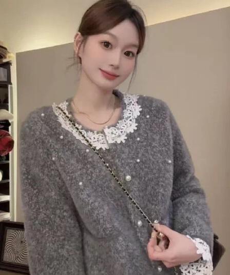 품격 명문 여성 작은 샤넬 스타일 다이아몬드 세팅 니트 오픈 가디건 스웨터 여자 가을 겨울 고급 센스 슈퍼 잘 생긴 고유 한 아름다운 재킷