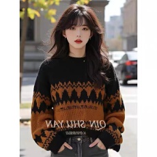 批发欧货重工慵懒高级感加厚黑色撞色毛衣外套女秋<b class='q'>冬</b>2026新款针织上衣