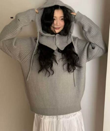 우유 부서 착용 가져 가라. 초 겨울 느긋한 부드러운 찹쌀 루즈핏 긴팔 스웨터 코트 두꺼운 풀오버 니트 스웨터 경기 목도리 모자