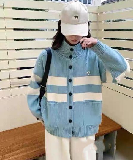 가을 겨울 새로운 여성 한국 스타일 루즈핏 패션 스트라이프 터틀넥 양모 오픈 가디건 싱글 줄 버튼 다용도 두꺼운 스웨터 코트