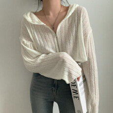 批发2026早秋韩国chic百搭连帽短款长袖针织毛衣薄外套上衣女