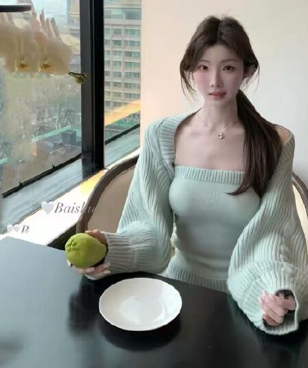 레트로 외국 가스 세련된 니트 오픈 가디건 튜브탑 슬립 투피스 슈트 연령 감소 전체 집합 ootd 착용 가져 가라. 26 가을