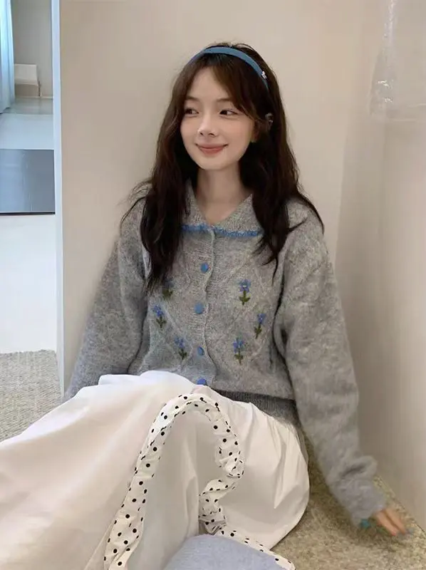 한국인기 폴드 칼라 배색 니트 가디건 상세 이미지 3