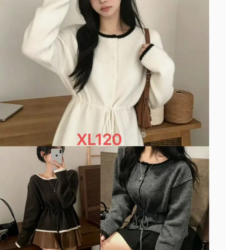 한국인기 배색 허리조임 단추 가디건 상세 이미지 1