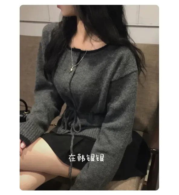 한국인기 배색 허리조임 단추 가디건 상세 이미지 4