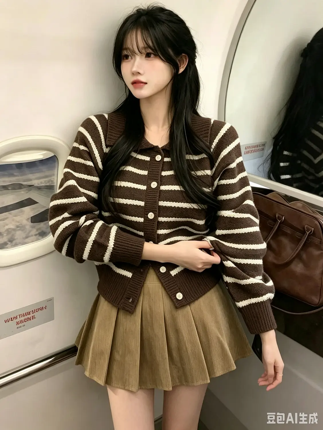 폴드 칼라 스트라이프 가디건 상세 이미지 1