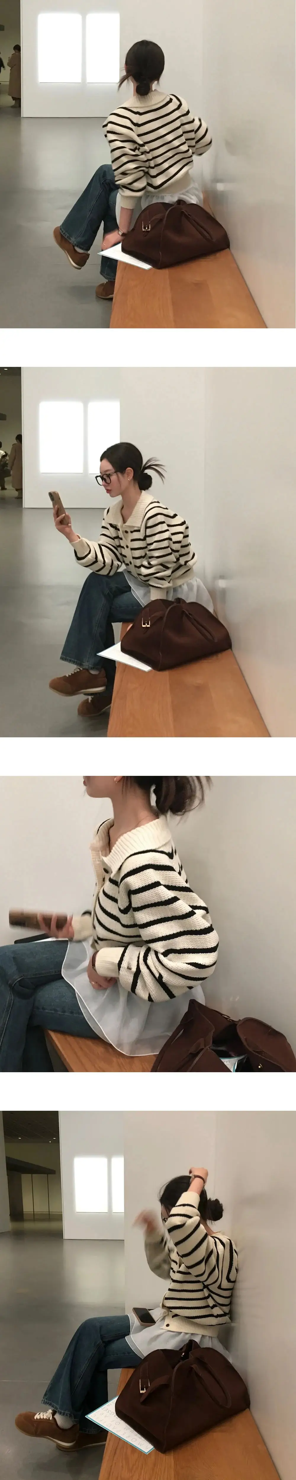 폴드 칼라 스트라이프 가디건 상세 이미지 13