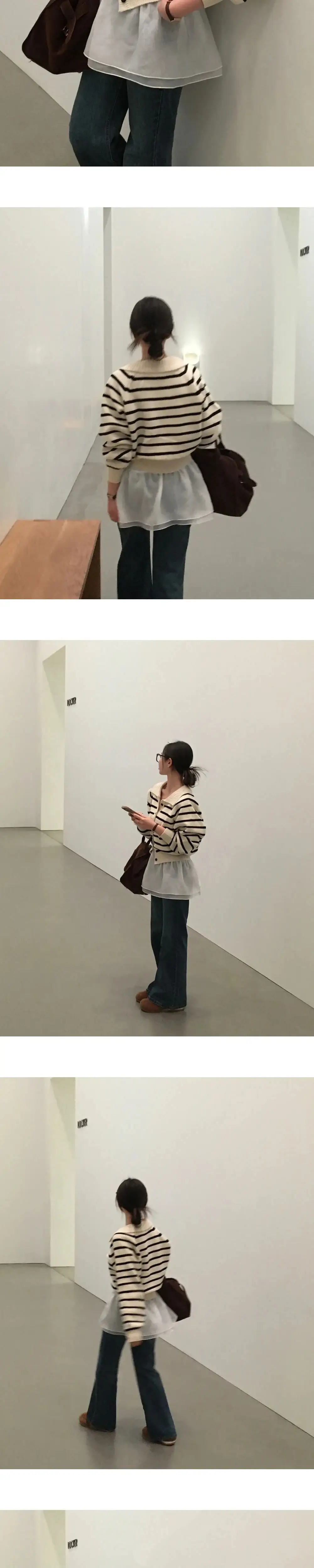 폴드 칼라 스트라이프 가디건 상세 이미지 14