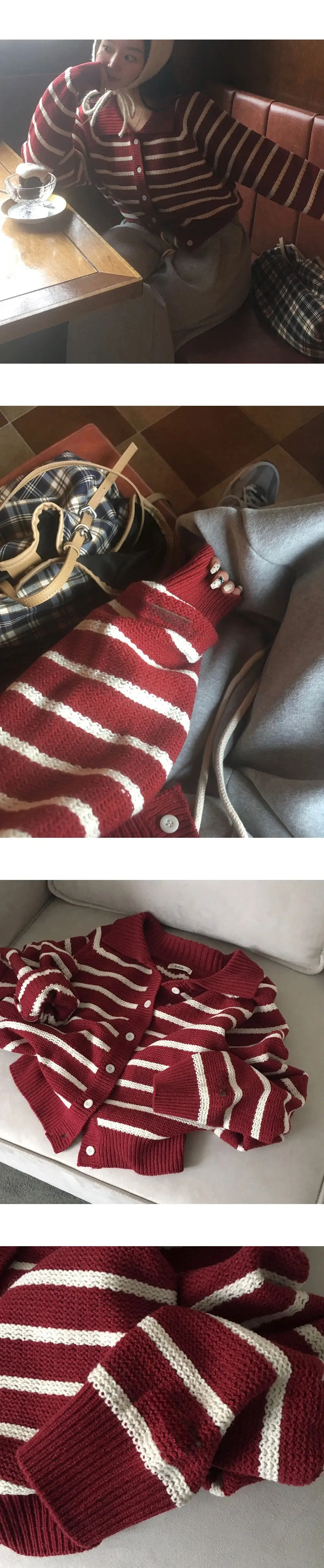 폴드 칼라 스트라이프 가디건 상세 이미지 15