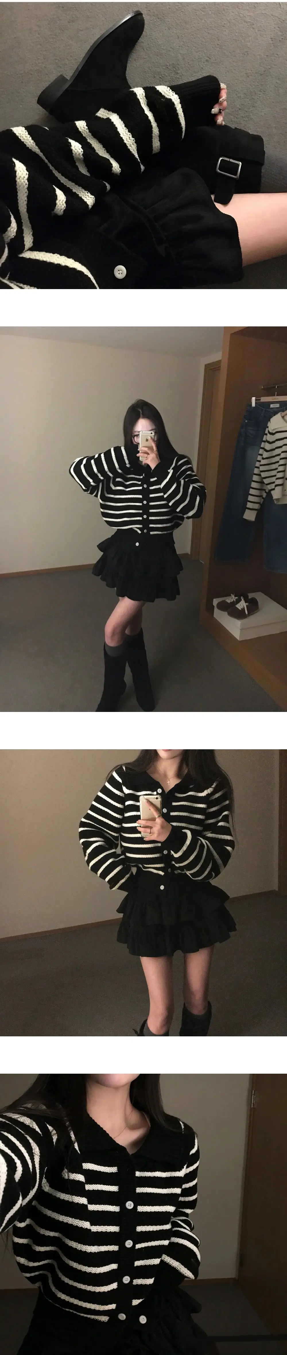 폴드 칼라 스트라이프 가디건 상세 이미지 19