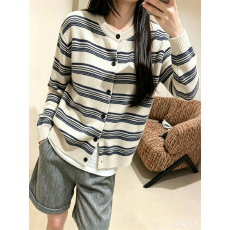 批发学院风条纹 常规款针织衫女开衫圆领长袖百搭显瘦毛衣上衣