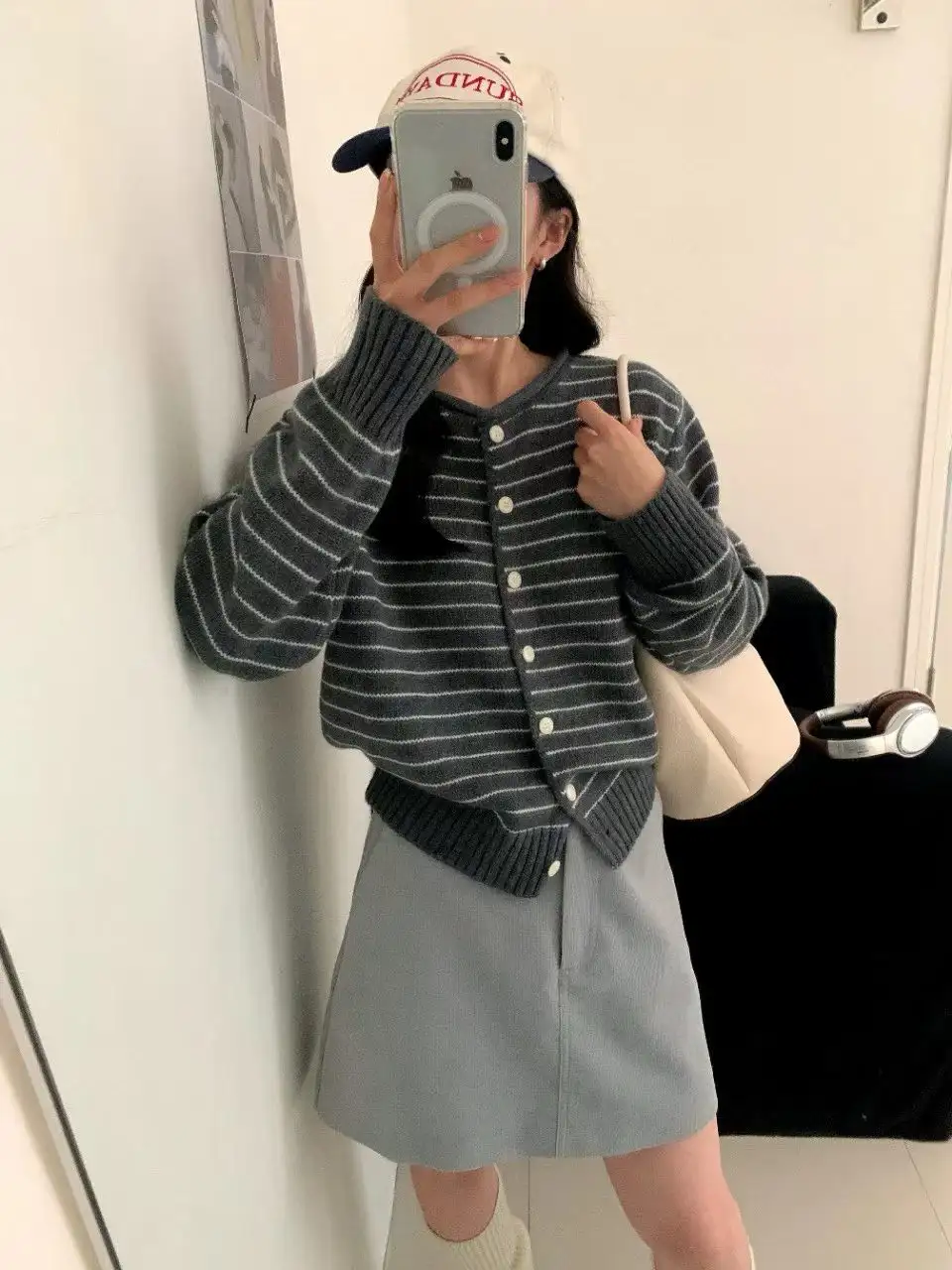 프렌치 스트라이프 가디건 상세 이미지 4