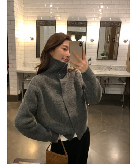 포함 양모 저항 올린 사람 : 공 터틀넥 스웨터 오픈 가디건 여성 새로운 레트로 폴로 칼라 루즈핏 품격 재킷 니트 맨위