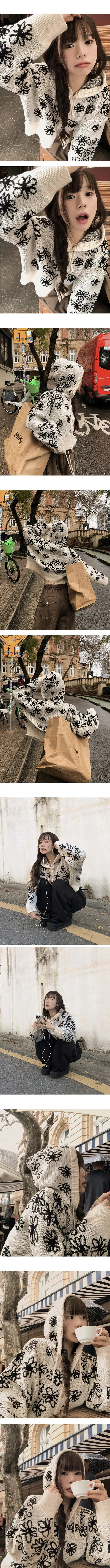 플라워 자수 후드 가디건 상세 이미지 2