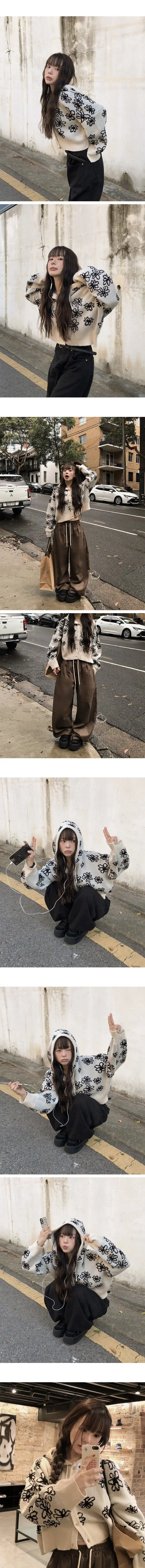플라워 자수 후드 가디건 상세 이미지 3